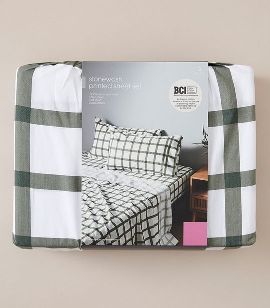 Stonewash Printed Sheet Set - Green Check