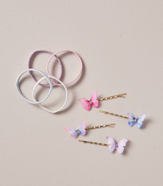 8 Pack Butterfly Hair Clip and Elastics Pack
