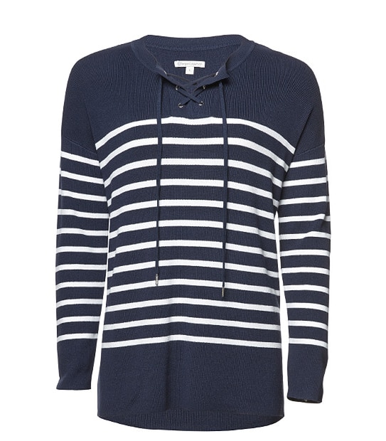 Tie Front Jumper - Peacoat / White