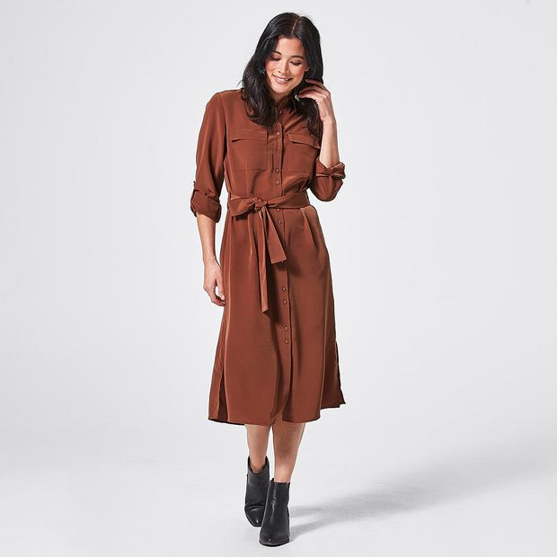 Long Sleeve Utility Shirt Dress Henna Brown Target Australia