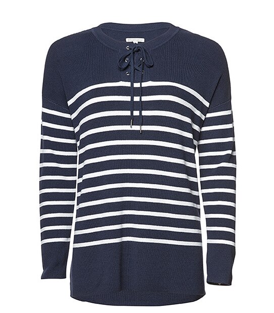Tie Front Jumper - Peacoat / White