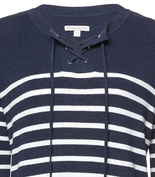Tie Front Jumper - Peacoat / White