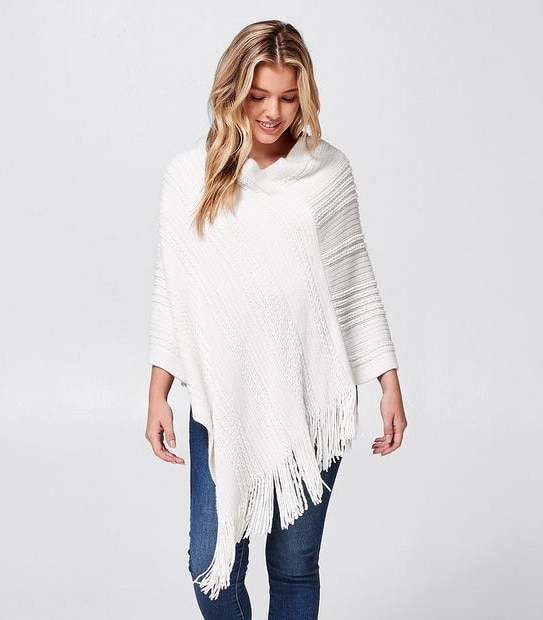 Knitted Poncho - Winter White
