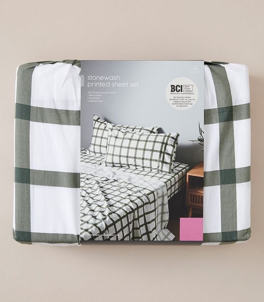 Stonewash Printed Sheet Set - Green Check