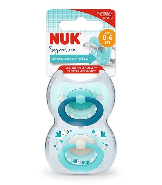 NUK Signature Silicone Soother - 2 Pack - 0-6months - Assorted*
