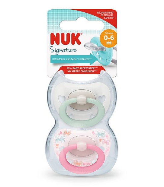 NUK Signature Silicone Soother - 2 Pack - 0-6months - Assorted*