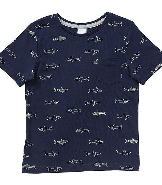 Short Sleeve Shark Print Pocket T-Shirt