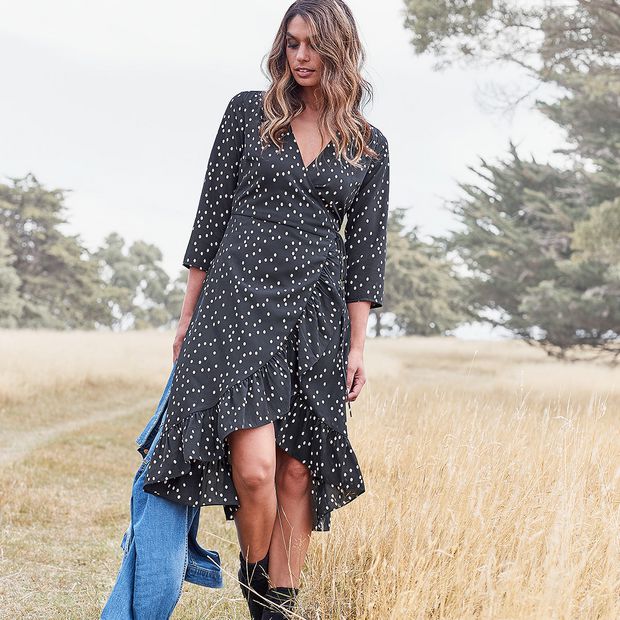 black and white polka dot dress outfit