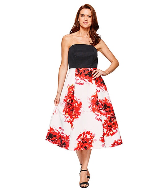 Watercolour Strapless Fit & Flare Dress