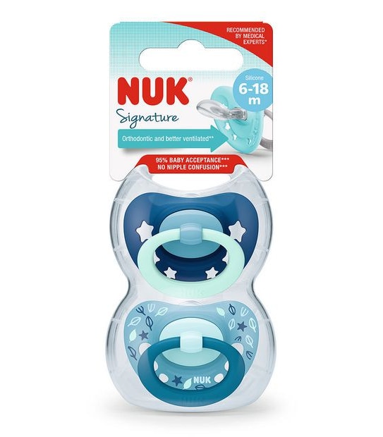 NUK Signature Silicone Soother - 2 Pack - 6-18months - Assorted*