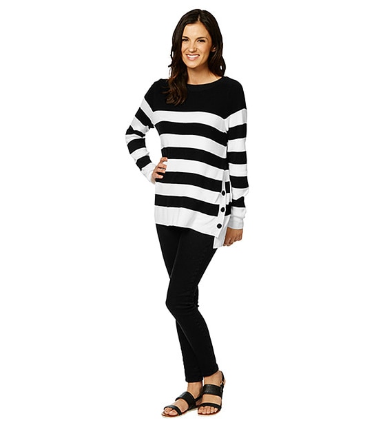 Hi-Low Jumper - Black / White Stripe