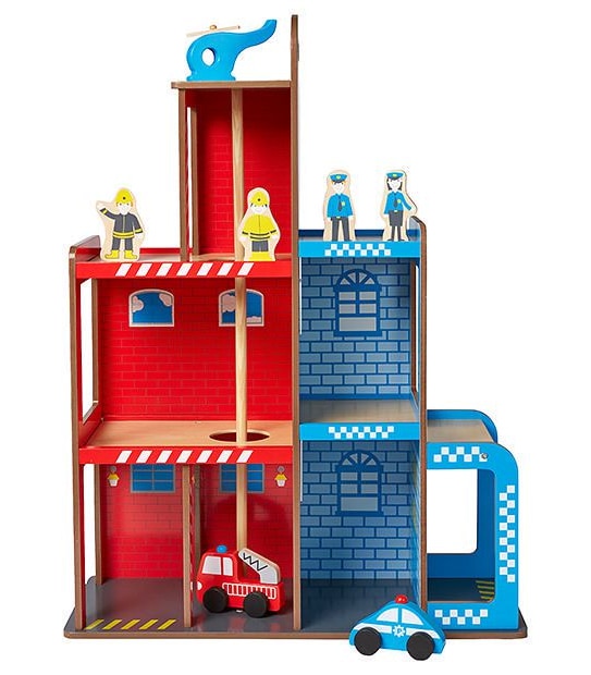 Young Ones My First Wooden 2-In-1 Fire & Police Station