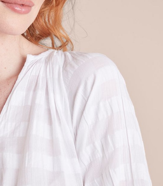 Cotton Dobby Popover Blouse