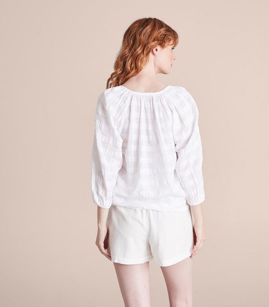 Cotton Dobby Popover Blouse