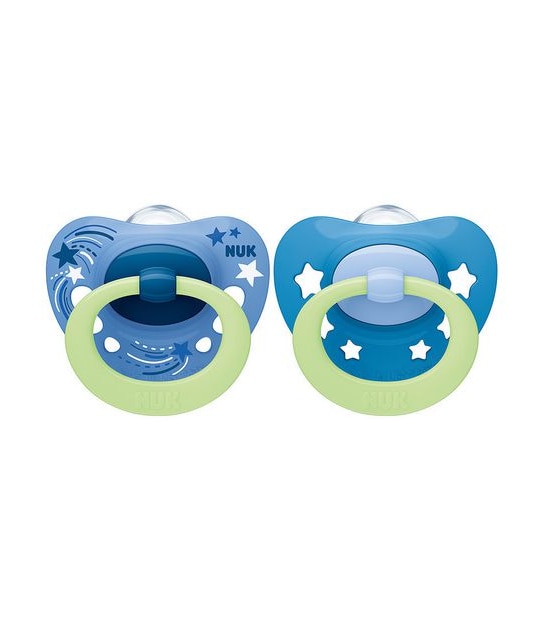 NUK Signtaure Nights Glow in the Dark Silicone Soother - 2 Pack - 6-18 months - Assorted*