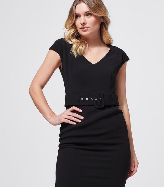 Preview Sleeveless Sheath Dress with Belt - Black