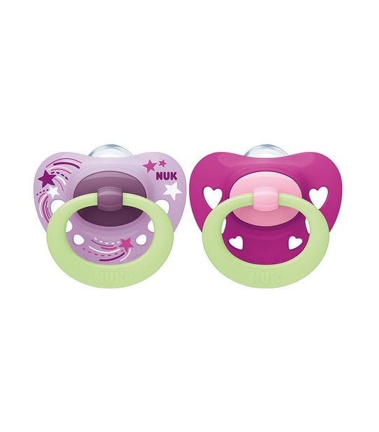 NUK Signtaure Nights Glow in the Dark Silicone Soother - 2 Pack - 6-18 months - Assorted*