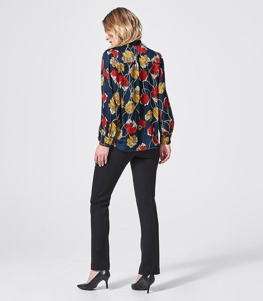 Preview Long Sleeve Pussy Bow Relaxed Shell Top - Linear Tulip Blue