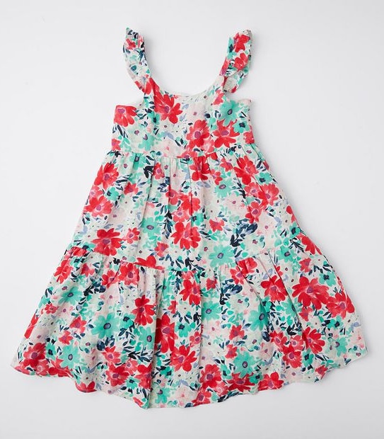 Linen Blend Floral Tiered Dress