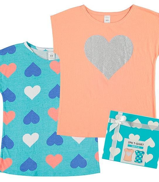 Girls' 2 Pack Short Sleeve Heart T-Shirts