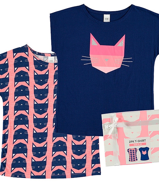 Girls' 2 Pack Short Sleeve Cat T-Shirts