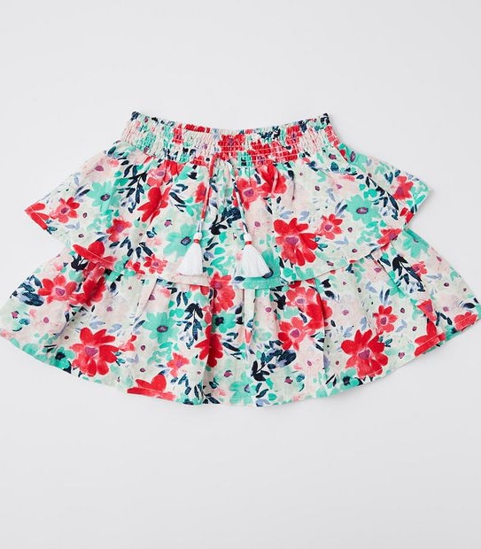 Linen Blend Floral Skirt