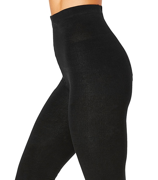 Fleece Lined Footless Tights - Black