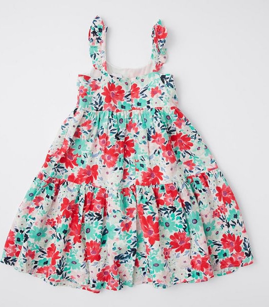 Linen Blend Floral Tiered Dress
