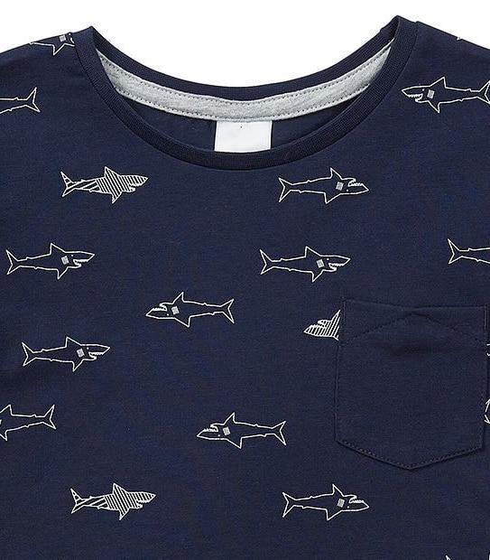 Short Sleeve Shark Print Pocket T-Shirt