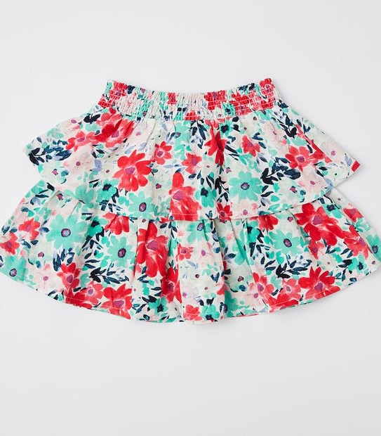 Linen Blend Floral Skirt