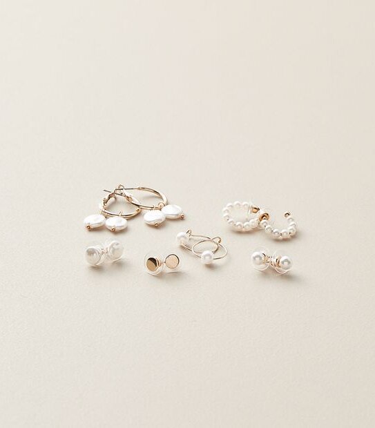 6 Pack Pearl Mixed Studs and Hoop Earrings
