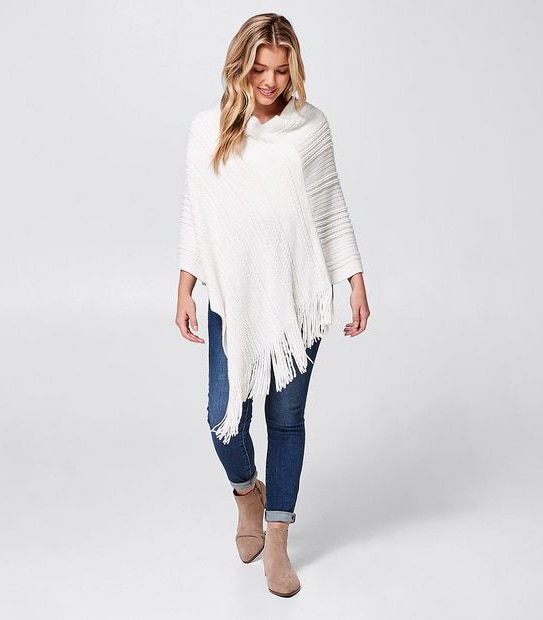 Knitted Poncho - Winter White