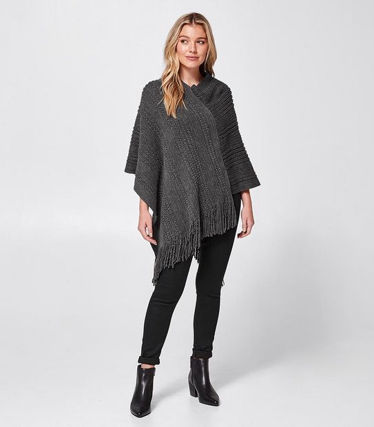 Knitted Poncho - Grey Marle