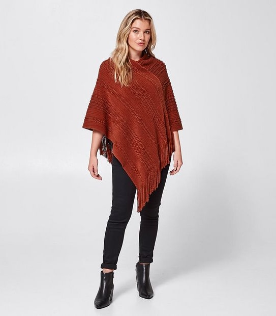 Knitted Poncho - Rust Orange