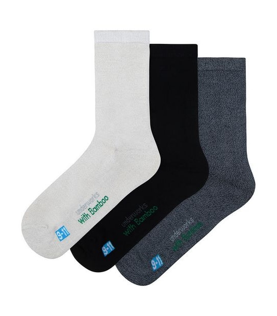 Underworks 3 Pack Organic Bamboo Crew Socks - Oat/Black/Charcoal