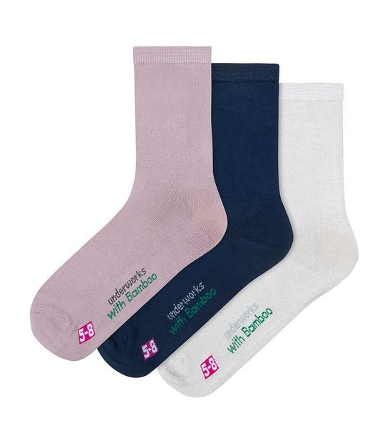Underworks 3 Pack Organic Bamboo Crew Socks - Pink/Navy/Oat