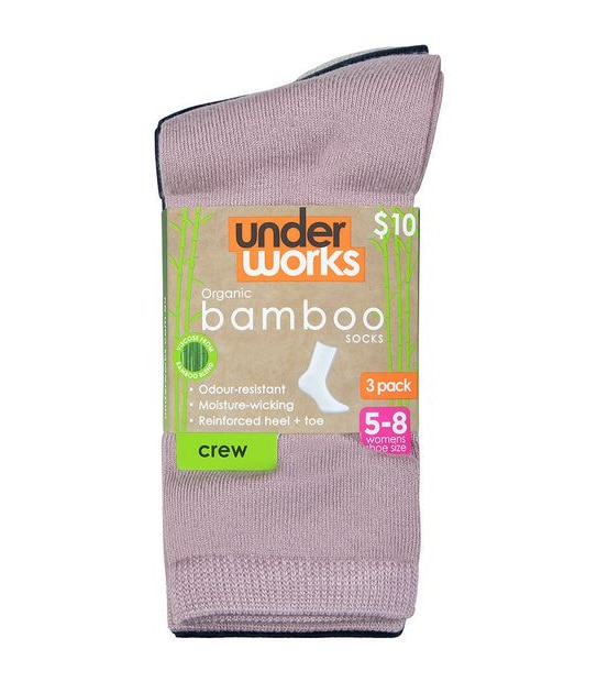 Underworks 3 Pack Organic Bamboo Crew Socks - Pink/Navy/Oat