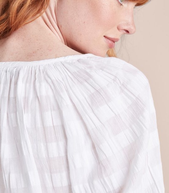Cotton Dobby Popover Blouse
