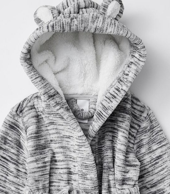 Baby Fleece Hooded Gown - Grey