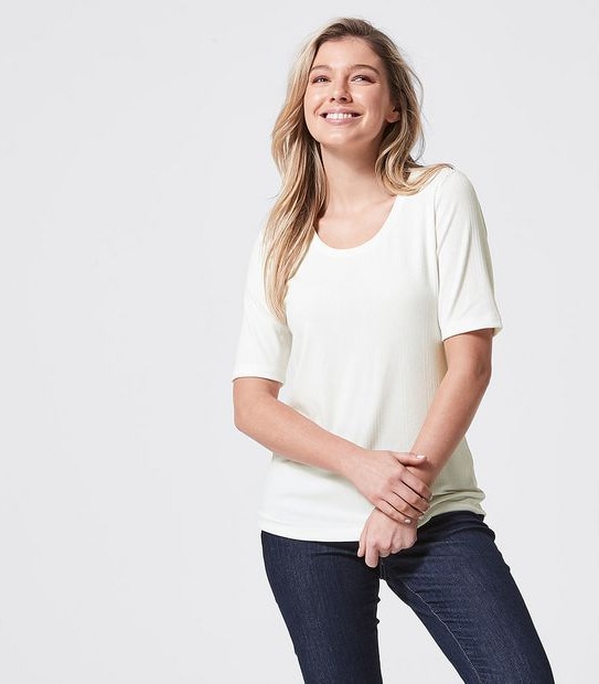 Rib Scoop Neck Elbow T-Shirt
