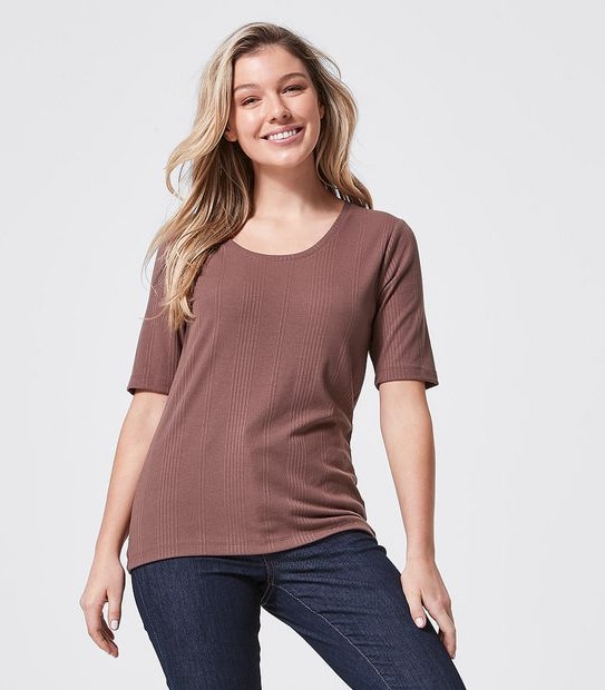 Rib Scoop Neck Elbow T-Shirt