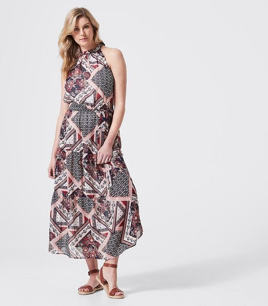 Halter Maxi Dress - Scarf Print