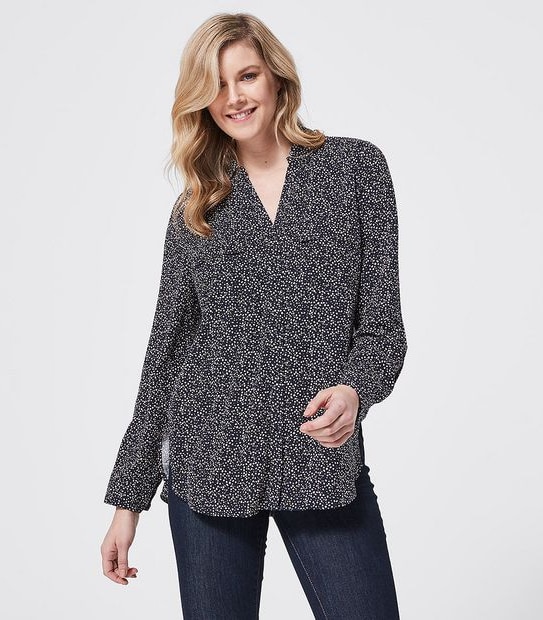 Long Sleeve Viv Shirt - Navy Blue Pebble Print