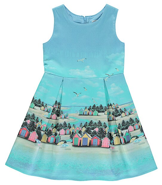 Girls' Beach Scene Print Party Dress
