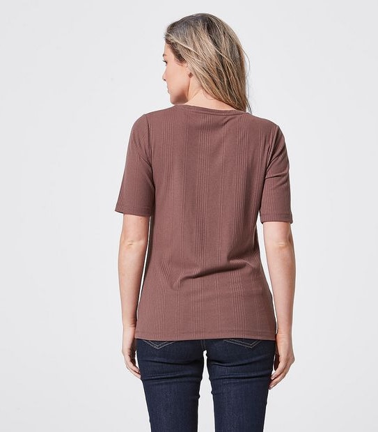 Rib Scoop Neck Elbow T-Shirt