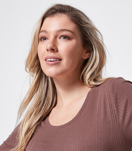 Rib Scoop Neck Elbow T-Shirt