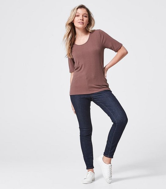 Rib Scoop Neck Elbow T-Shirt