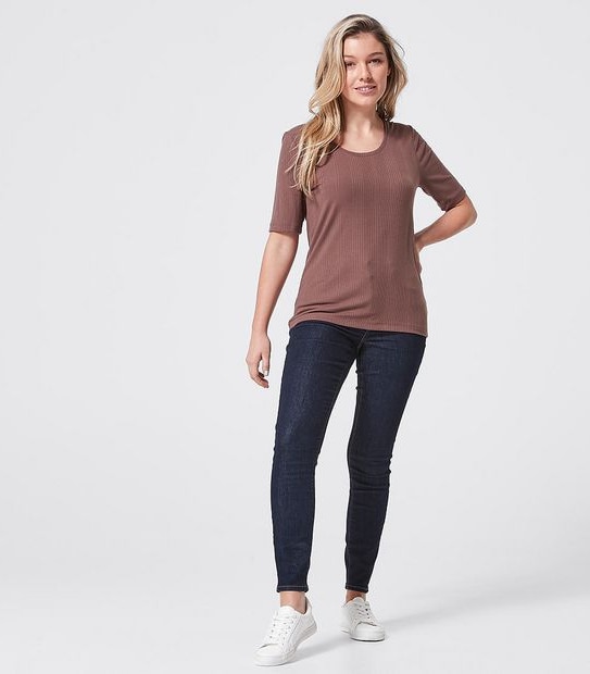 Rib Scoop Neck Elbow T-Shirt