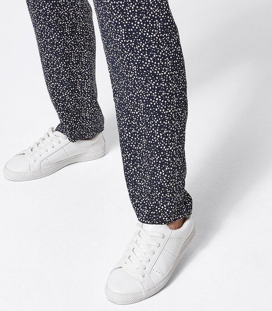 EcoVero Pull On Tapered Pants - Navy Blue Pebble Print