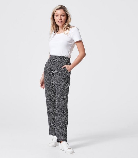 EcoVero Pull On Tapered Pants - Navy Blue Pebble Print